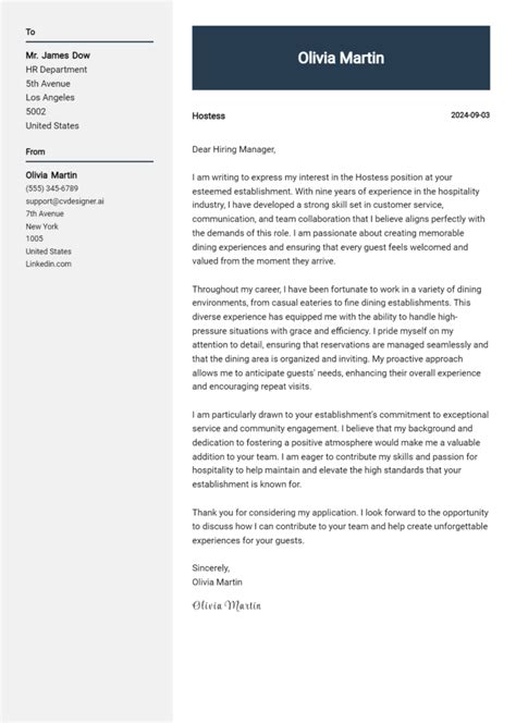 Hostess Cover Letter Example and Template for 2024 .